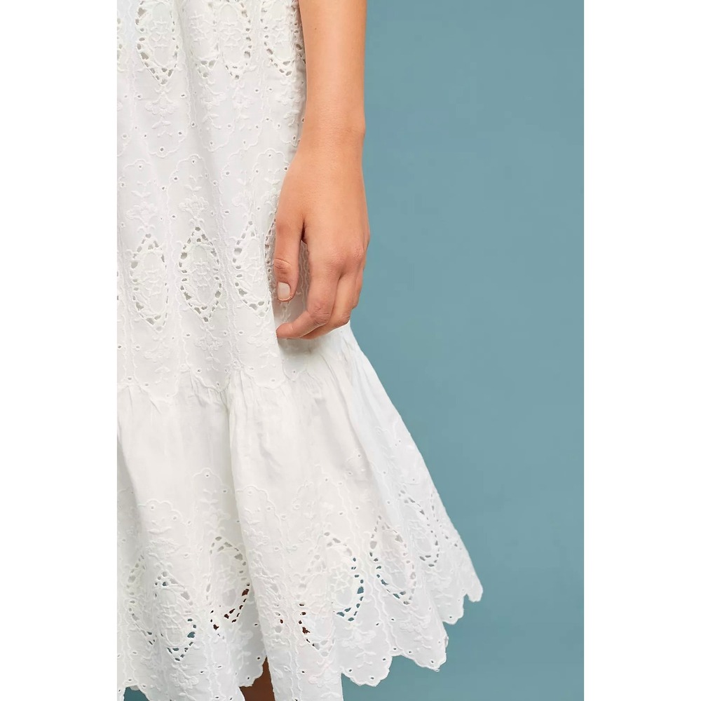 Maeve Anthropologie Tiered Eyelet Flounce Midi Dress White Halter Embroidered  0 - Picture 10 of 11
